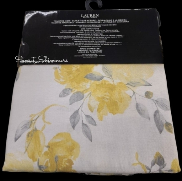 RALPH Lauren Yellow & Gray Floral Fabric Shower Curtain 70"x72" New - Picture 6 of 6